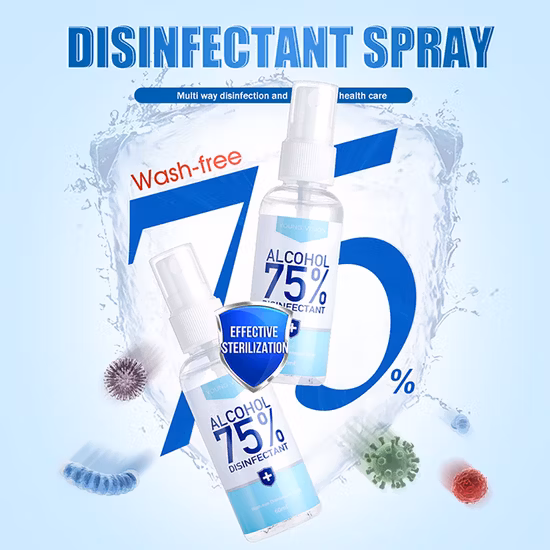 Logo OEM certifié FDA/ISO/BSCI 100 ml 75 Spray antibactérien liquide désinfectant à base d'alcool Spray désinfectant pour les mains